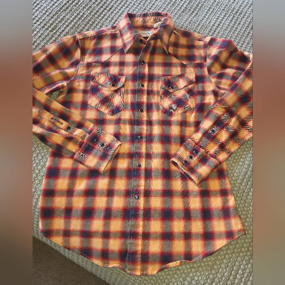 Stetson Yellow Red Plaid Button-Down Western Shirt